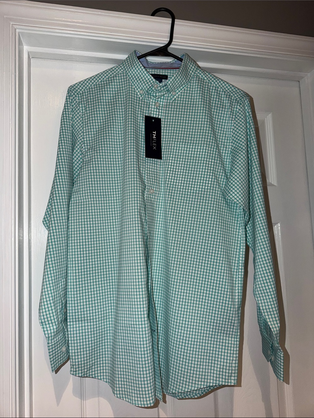 NWT Tommy Hilfiger Green and White Check Button-Down Shirt - Boys